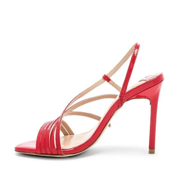 Revolve Tony Bianco Selena Heel Red Patent Leather Strappy Square Toe Stilettos - Picture 7 of 16